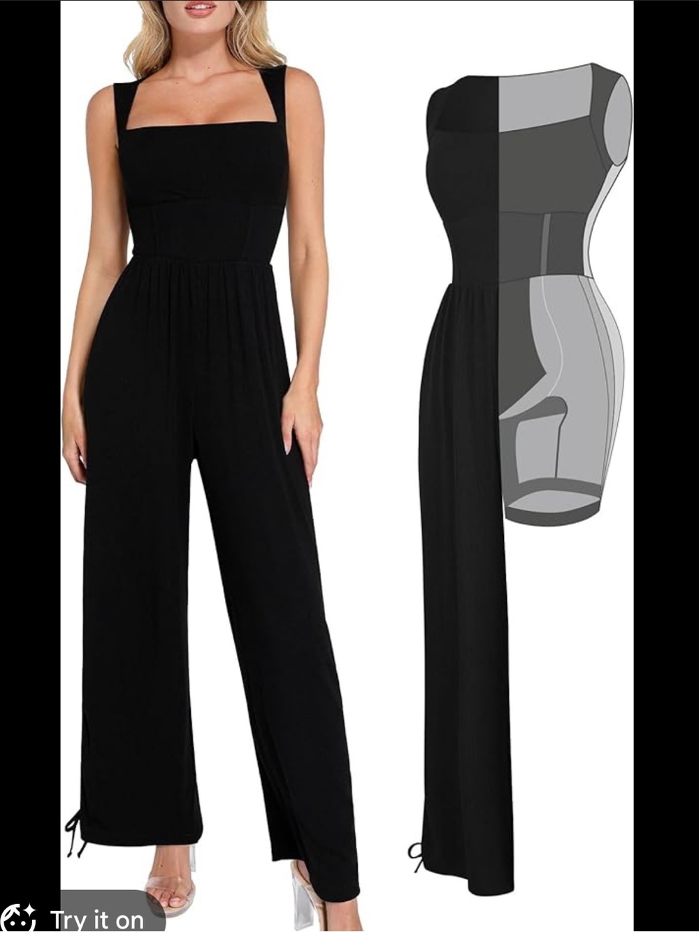 Popilush shapewear Black Wide-Leg Jumpsuit with Square Neck